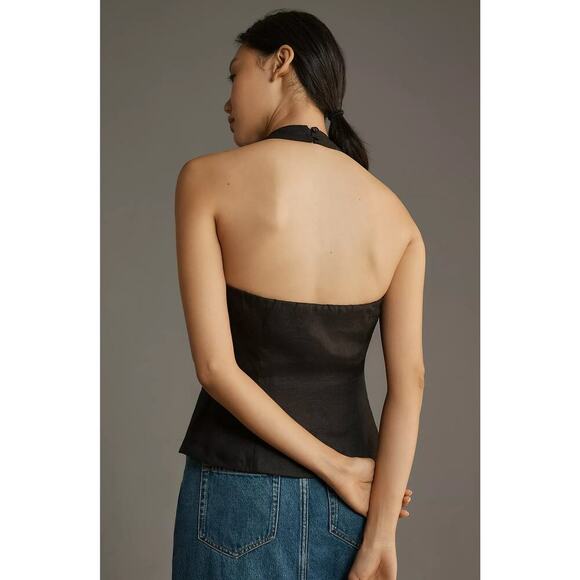 NWT Reformation Tate Linen Top Black Halter Size 10 Button Front - Picture 3 of 10